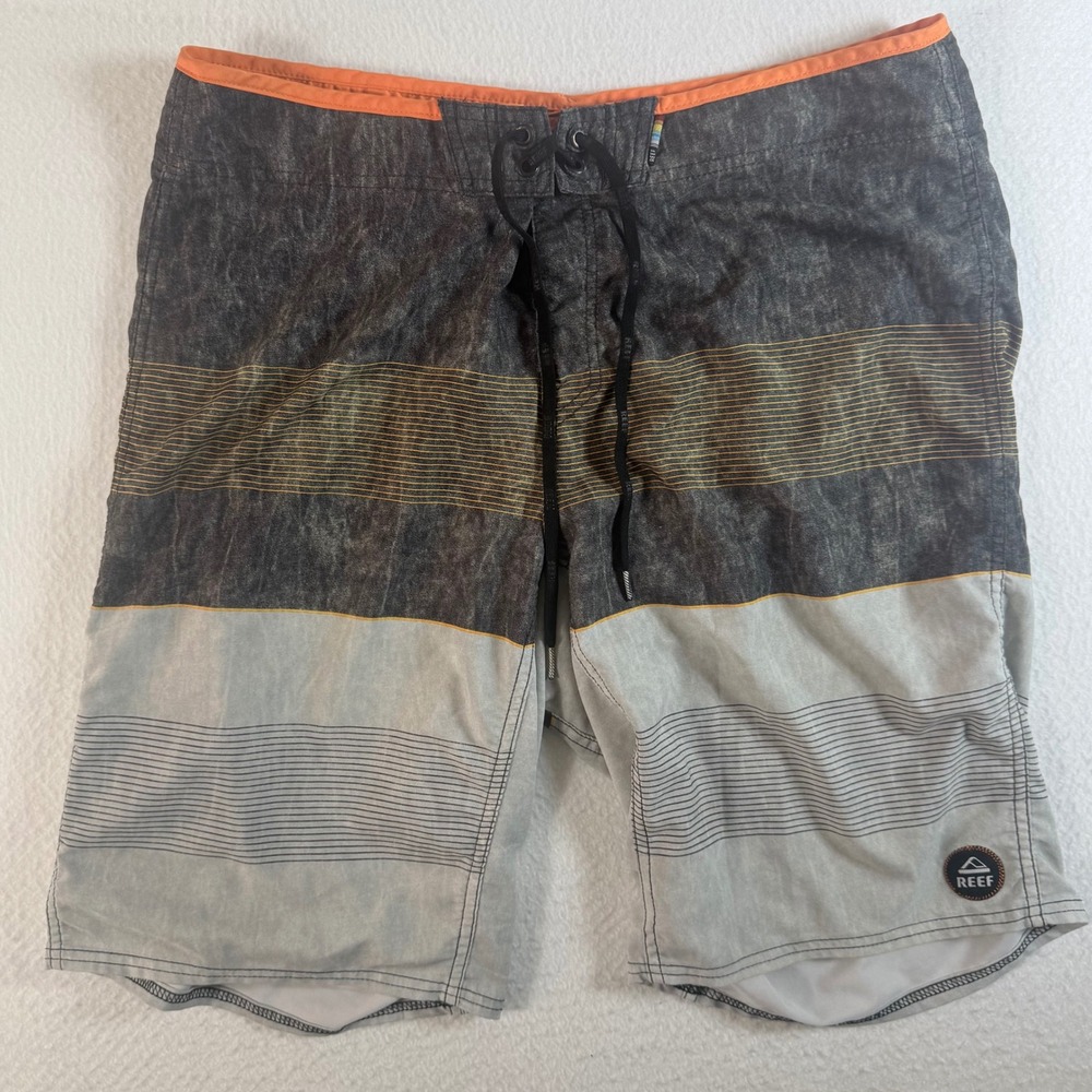 Reef‎ Board Shorts Mens 34 Striped Colorblock Gray Orange Swim Trunks